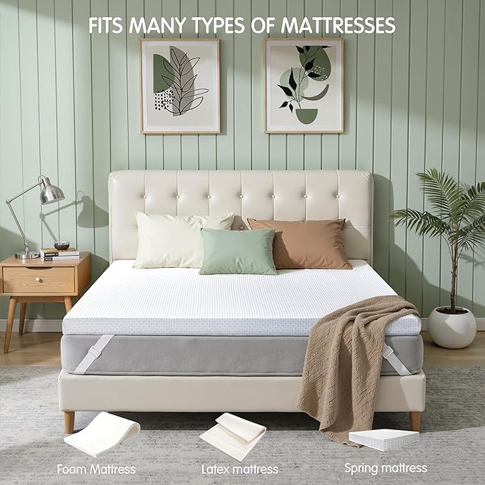 Subrtex 3 Inch Mattress Topper Cover (Only Cover) Mattress Topper Protector Bedding Rayon Made from Bamboo Removable Mattress Encasement with Zippers, Twin XL