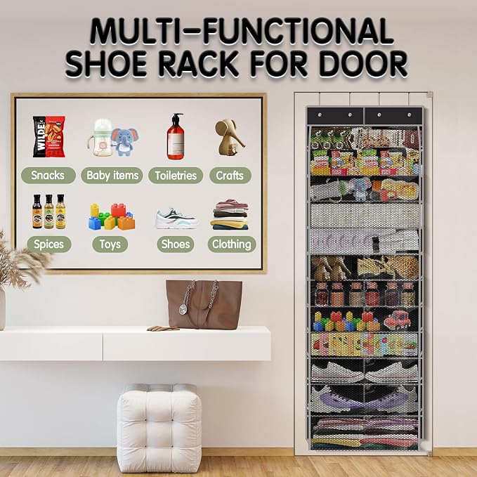 Kotkn Over The Door Shoe Organizer with 12 Large Breathable Pockets - Durable Hanging Storage for the Entire Family's Shoes (Black) - Image 7