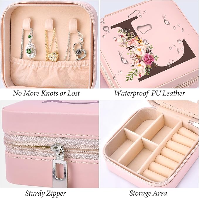 Preppy Travel Jewelry Gifts for Teen Girls, Travel Jewelry Box Personalized Christmas Gifts Stocking Stuffers for Women, Fashion Travel Essentials Trendy Stuff Easter Basket Stuffers, Initial L - Image 4