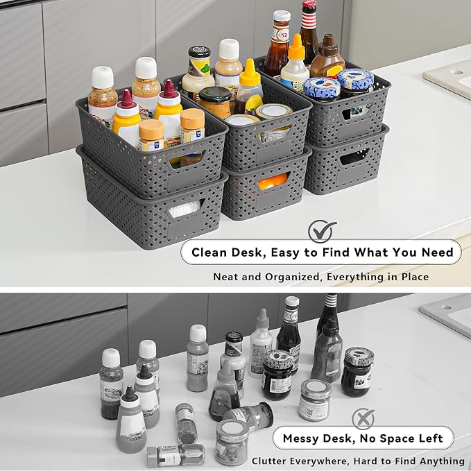 10 Pack Small Plastic Storage Bins with Lids, Stackable Plastic Storage Baskets for Organizing with Handles, Organizer Bins with Labels for Room,Craft,Containers for Pantry Organizers and Storage,Grey - Image 4