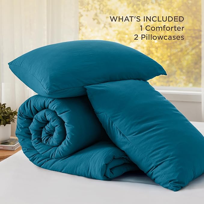 Bedsure Queen Comforter Set, Teal Soft Prewashed Bedding for All Seasons, 3 Pieces GentleSoft™ Bed Set, 1 Lightweight Comforter (90"x90") and 2 Pillowcases (20"x26")