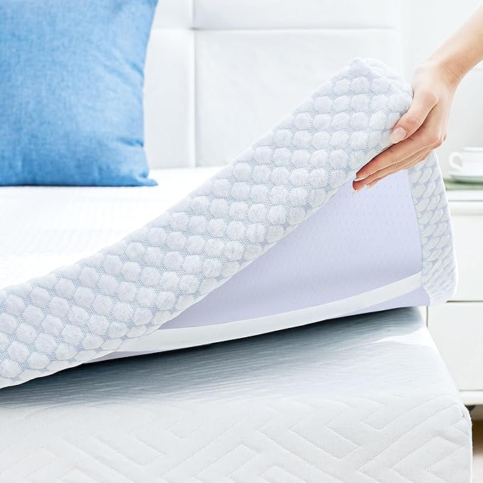 SINWEEK 3 Inch Full Size Cooling Memory Foam Mattress Topper for Pressure Relief, Thick Bed Mattress Pad with Cooling Soft Cover and Adjustable Straps, CertiPUR-US Certified