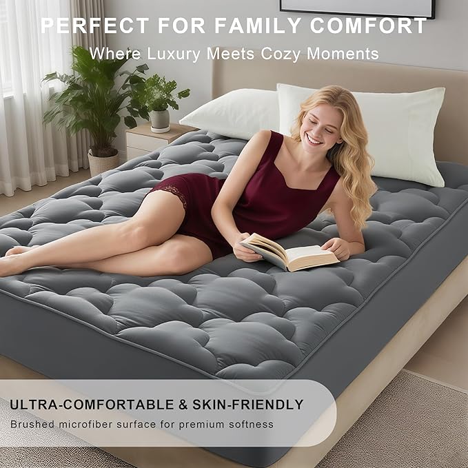 Mattress Topper King Size Pillow Top - Extra Thick Padded Mattress Pad & Protector, Breathable Fitted Deep Pocket 8-21, Ultra Soft & Supportive
