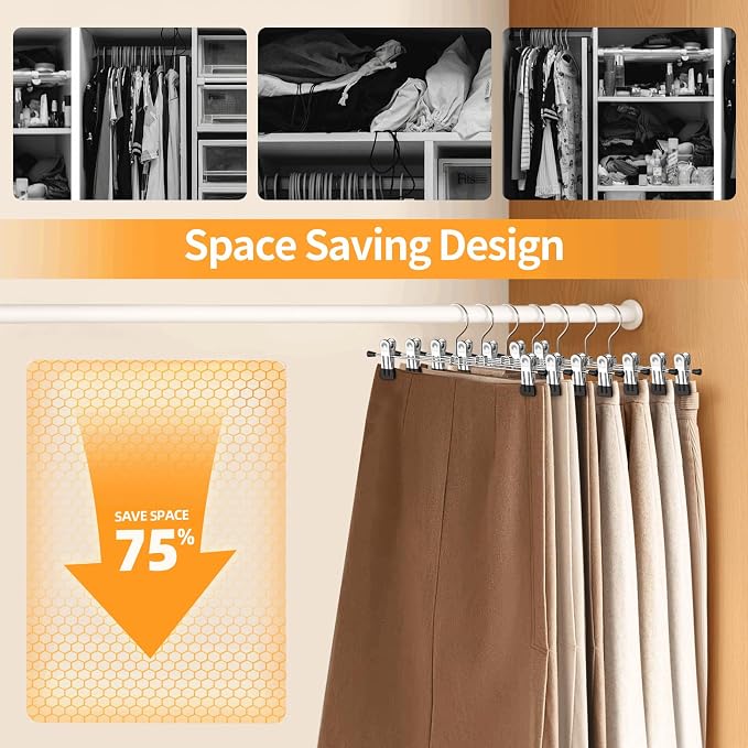 IEOKE Pants Hangers with Clips: 12Pack Skirt Hangers for Women Metal Adjustable Trouser Hangers for Jeans Shorts Dress - Black - Image 6