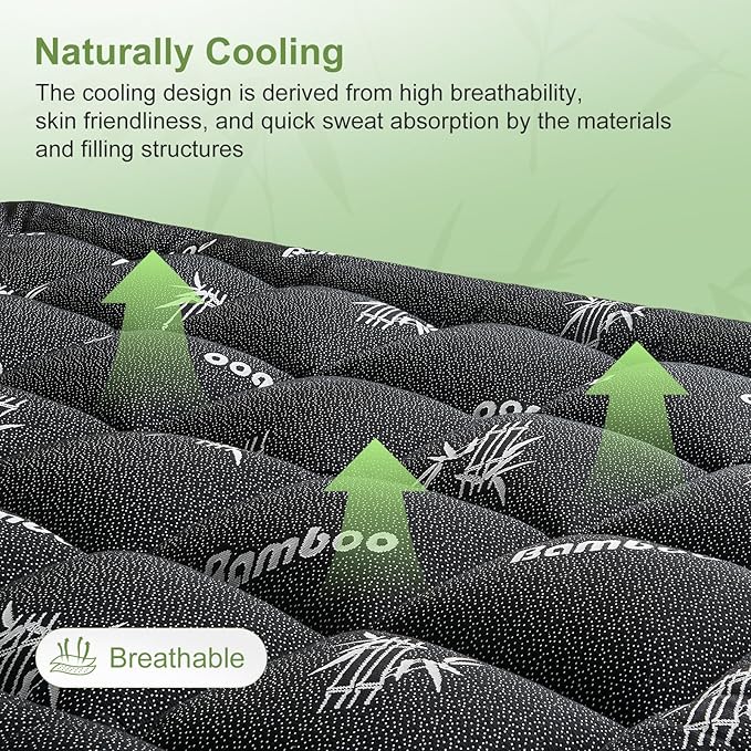 Queen Size Mattress Topper Viscose Derived from Bamboo, Soft Thick Pillow Top Mattress Pad Cover for Back Pain, Cooling Mattress Protector with 8-21 Inch Deep Pocket, Dark Grey