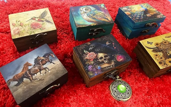 Trinket Box Small Jewelry Keepsake Box | Earrings Necklace Storage Box for Girls Women | Gift Idea, Birthday Christmas, Weddings, Animals Ornaments for Home Décor (Mystical Raven and Skull) - Image 4