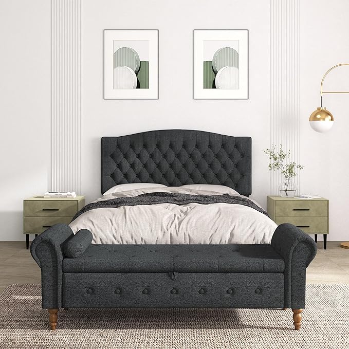 Befurtori Queen Headboard Only, Upholstered Headboard for Adjustable Bed Linen Tufted Queen/Full Size Wall Mounted Head Board with Solid Wood Legs Head Board, Dark Gray