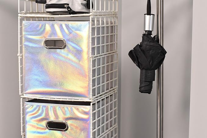 Handy Laundry 6-Pack Foldable Cube Storage Bins – Decorative Collapsible Organizer for Shelves, Closets, Underbed, Clothes, or Kids’ Toys (Shiny Silver) - Image 6