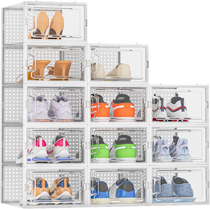 HOMIDEC Shoe Storage, 12 Pack Shoe Organizer for Closet, Shoe Boxes Clear Plastic Stackable Shoe Containers with Lids for Size 10 by DecorateYourHome