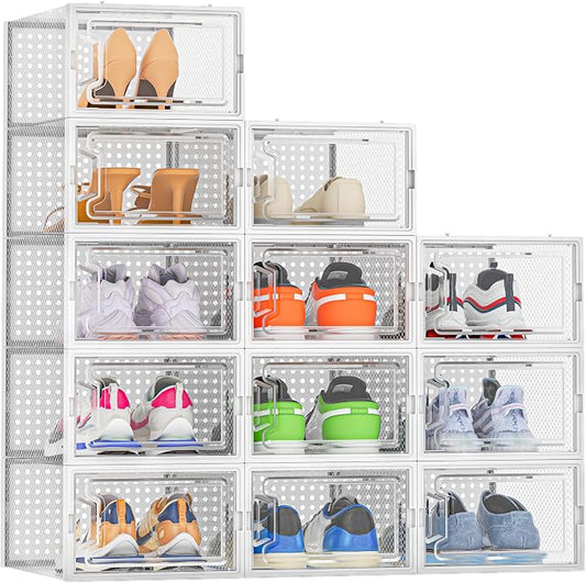 HOMIDEC Shoe Storage, 12 Pack Shoe Organizer for Closet, Shoe Boxes Clear Plastic Stackable Shoe Containers with Lids for Size 10 by DecorateYourHome