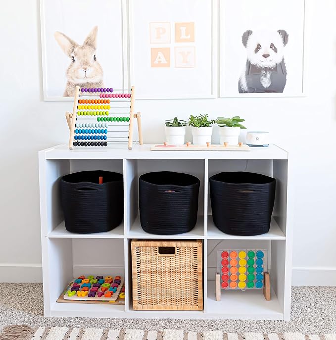 OrganiHaus Cotton Rope Basket for Shelf - Woven Storage Basket for Organizing, Closet & Toy Storage - Black - 15x9x10 - Image 5