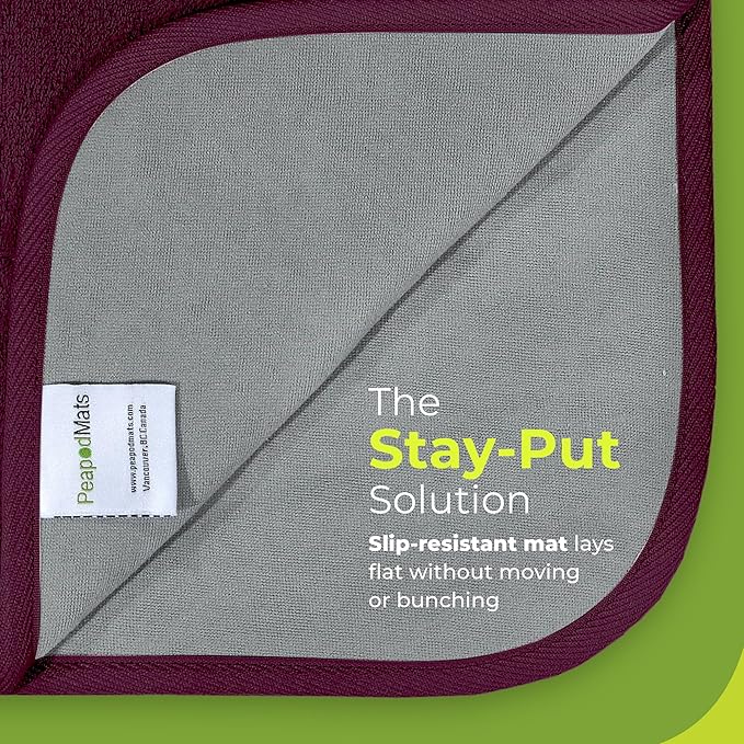 PeapodMats Bedwetting & Incontinence Waterproof Bed Mat - Reusable Underpad. Secure Placement & Breathable. Washable. Enviro Friendly 3x3 (Plum) Mattress Protector & Pee Pad for Kids & Adults