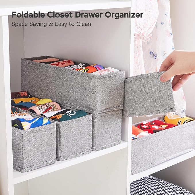 MURRI&MURRDI Mini Foldable Clothes Drawer Organizer 6 Pcs, Narrow Fabric Drawer Organizer for Nursery, Small Dresser Storage Bins for Clothing Sock Underwear Bra Belt Tie Scarves, Gray - Image 4