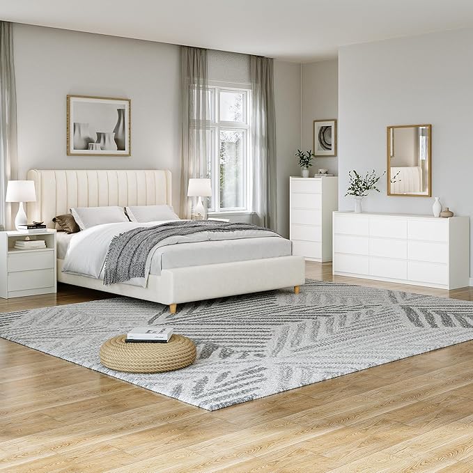 White Dresser for Bedroom, 62" Wide 9 Drawer Large Double Dresser, Modern Matte Wood High Capacity Chest with Anti-Tip Kit, Sturdy Storage Organizer for Master Bedroom & Family Room, Handle-Free