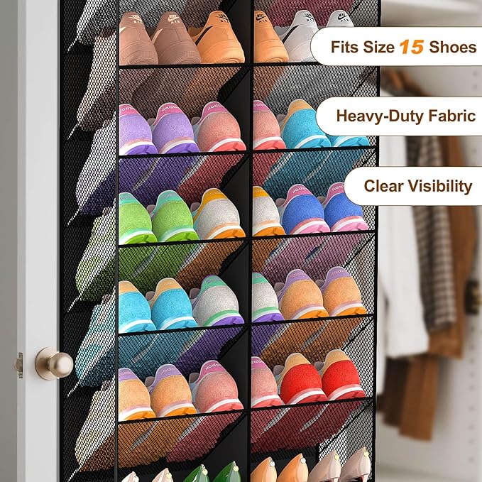 UVIAHOMI 20-30 Pairs Over the Door Shoe Organizer, Breathable Pocket Hanging Shoe Storage for Closet, 10-Tier Door Shoes Rack, Handing Shoes Holder Fit All the Family's Sneakers, Boots, Heels, Black - Image 5