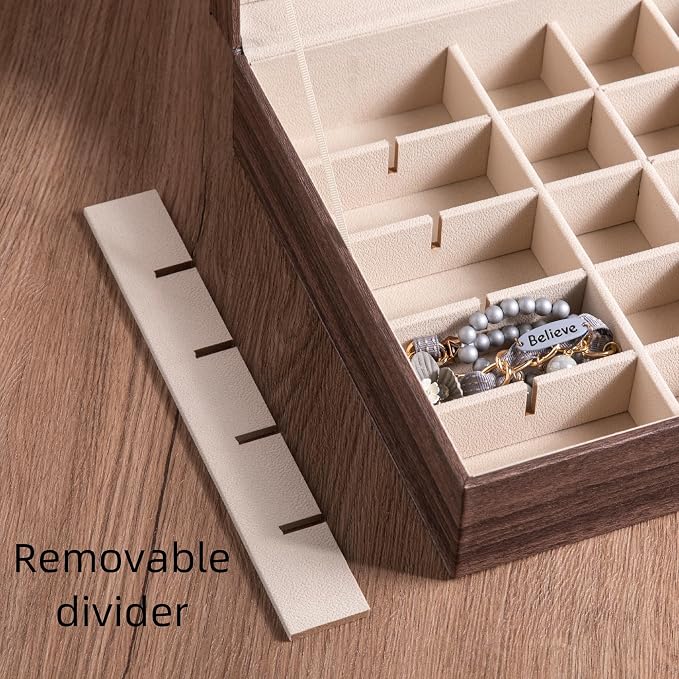 Frebeauty Earring Organizer Classic Jewelry Box 50 Slots Double Layer Jewelry Storage Case with 6 Necklace Hook and Bracelet Pocket(Tree Brown) - Image 5