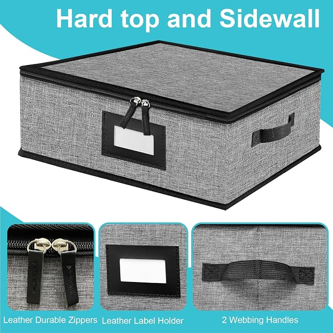 Quilted Platter Storage Case-Fine China Storage Containers Hard Shell for Organizing,Stackable Plate Storage Containers with 4 Felt Dividers,dinnerware Storage,Moving Box,Moving Supplies - Image 7