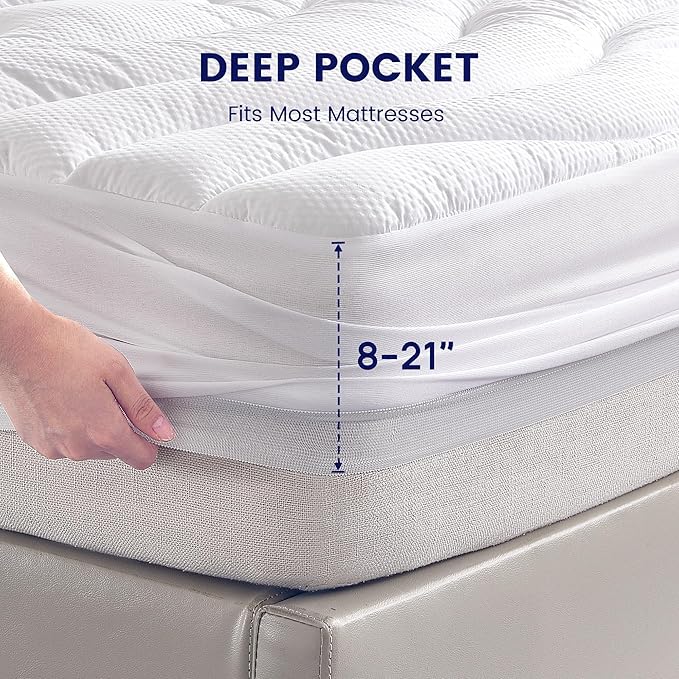 SLEEP ZONE Waterproof Mattress Pad Queen, Breathable Mattress Topper Quilted Fitted Cover Protector with Deep Pockets fits 8-21 inch, White