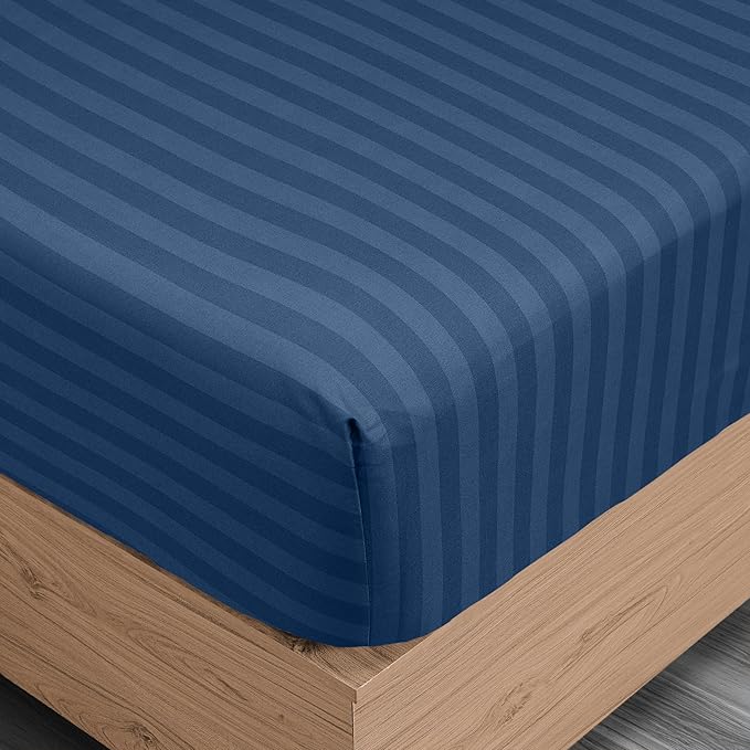 Utopia Bedding Queen Sheet Set, Soft Microfiber 4 Piece Bed Sheets with 15" Deep Pocket - Easy Care Brushed Microfiber (Stripe - Navy)