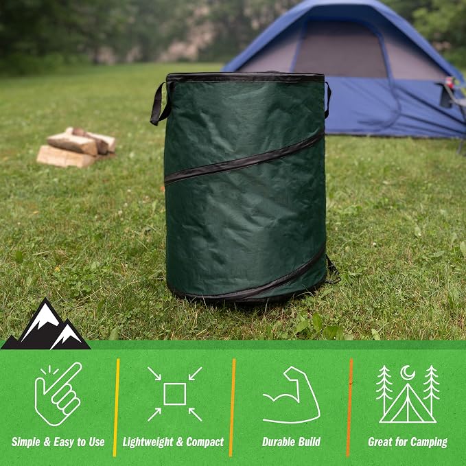 Wakeman Outdoor Trash Can - 46-Gallon Collapsible Garbage Can with 3 Stakes - Pop Up Trash Bin for Camping, Storage, or Yard Waste Outdoors (Green) - Image 3
