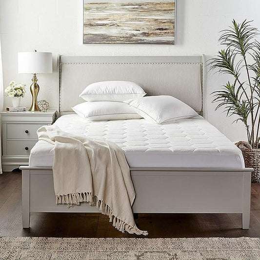 Zen Mattress Pad Cover - Cooling Bed Topper & Waterproof Protector w/Deep Pockets, King Size, White