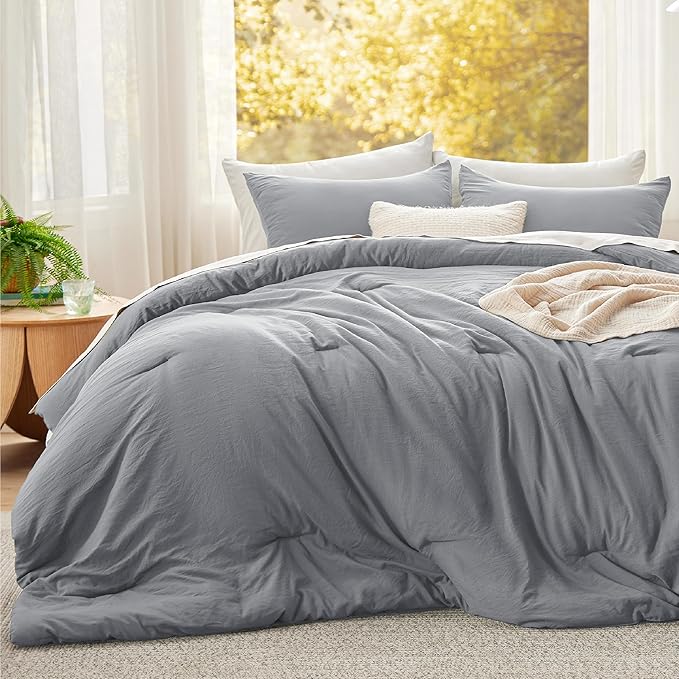 Bedsure Super King Plus Comforter Set, Grey Soft Prewashed Bedding for All Seasons, 3 Pieces GentleSoft™ Bed Set, 1 Lightweight Comforter (128"x120") and 2 Pillowcases (20"x36")