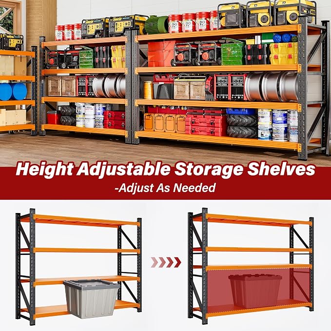 6000LBS Heavy Duty Garage Shelving Units,79" Wide & Deep Storage Shelves,Orange Metal Garage Shelves,Large Storage Rack,Steel Shelf,Industrial Shelving for Shop,Warehouse,79" W x 24" D x 79" H - Image 6