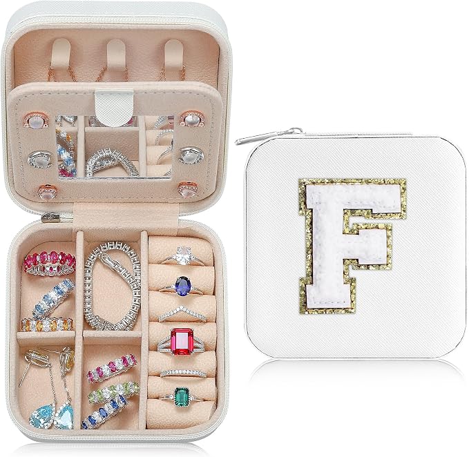 Parima Bridesmaid Gifts for Wedding Day | Unique Proposal Gifts | Travel Jewelry Case - Letter F, White by PARIMA