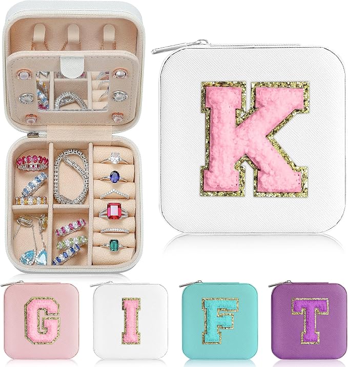 Parima Mom Gifts - Gifts for Women, Personalized Jewelry Case Jewelry Boxes for Women Birthday Gift for Mother Travel Gift for Her Mothers Day - Letter K, White by PARIMA