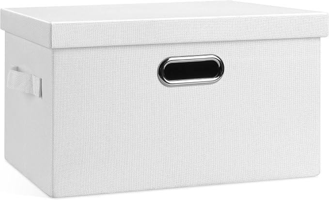 Graciadeco Medium 15" 21 Quart Collapsible Stackable Storage Bins with Lids, 1 Pack White Foldable Fabric Closet Storage Boxes with Lids, 4 Handles Heavy-duty Linen Cube Baskets for Bedroom by GraciadecoStorage