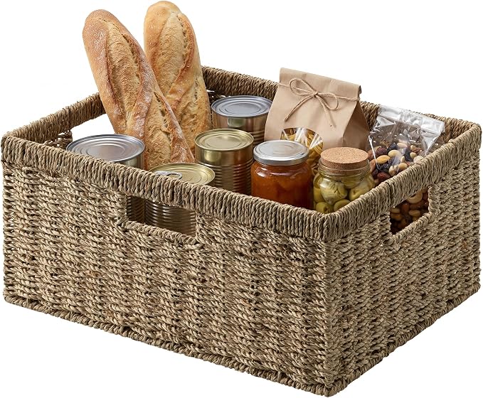 StorageWorks Extra Large Wicker Baskets for Organizing, Seagrass Storage Basket with Built-in Handles, 1 Pack by StorageWorks