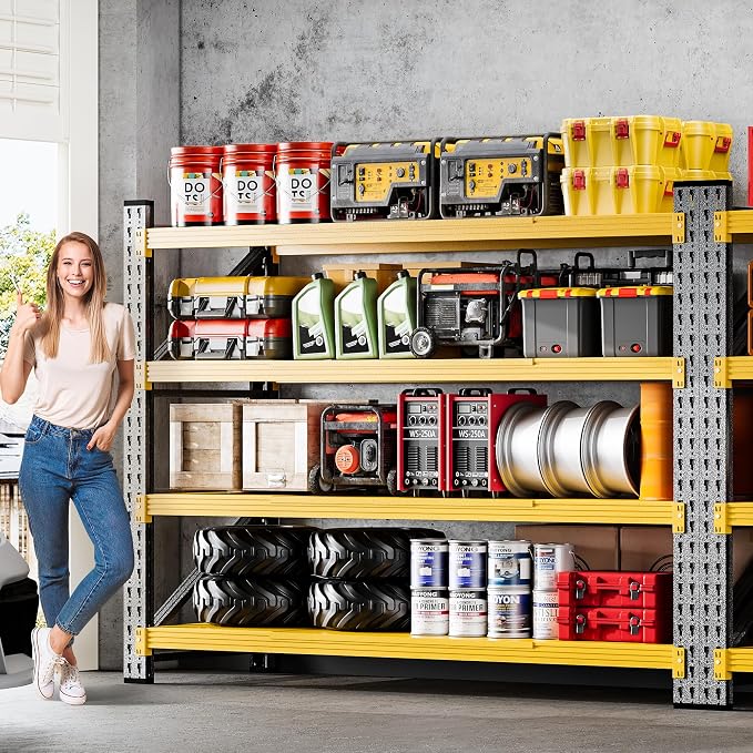 5000LBS Heavy Duty Garage Shelving Units,60" Wide & Deep Storage Shelves,Yellow Metal Garage Shelves,Large Storage Rack,Steel Shelf,Industrial Shelving for Shop,Warehouse,60" W x 24" D x 70" H - Image 8