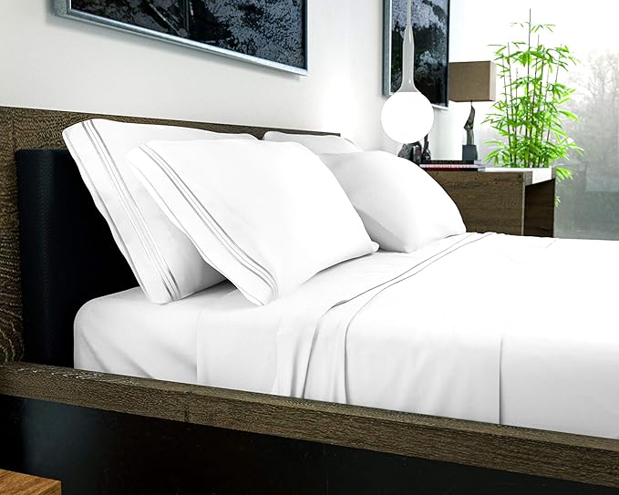 DREAMCARE California King Sheet Sets - 6 pcs Breathable Cooling Bed Sheets - up to 21" Extra Deep Cal King Sheets with Side Pockets - Extra Soft 100% Brushed Hypoallergenic Hotel Luxury Bedding -White