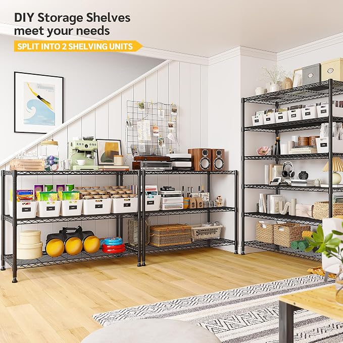 REIBII 75''H Storage Shelves Metal Shelving Unit, 6 Tier Wire Shelving for Pantry Shelves Adjustable 1200LBS Garage Shelving Heavy Duty Storage Rack for Kitchen Garage, 35.4''W*75''H*15.7" D, 2PCS - Image 4
