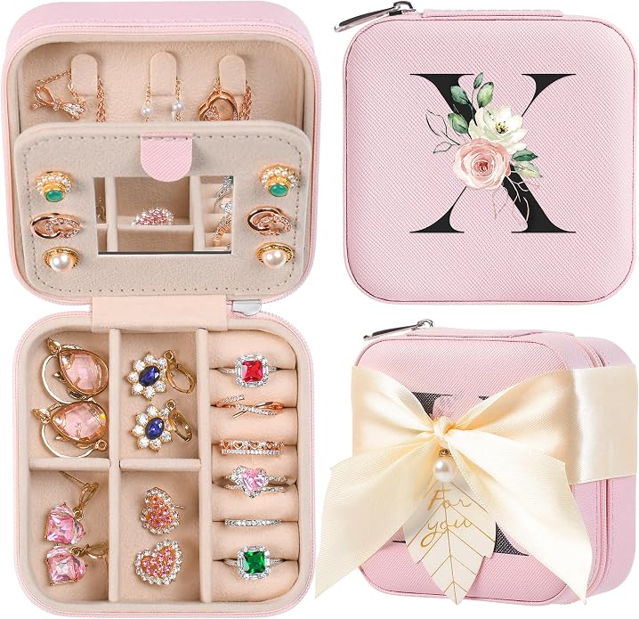 AYGXU Travel Jewelry Box for Women and Girls - Small Case With Initial A-Z - Teacher Gifts by AYGXU