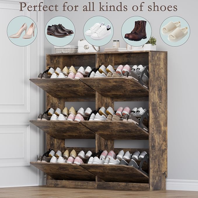 BORNOON Shoe Cabinet with 6 Flip Drawers, Slim Narrow Shoe Storage Cabinet, Freestanding Shoe Organizer for Entryway, Hallway, Foyer - Image 4