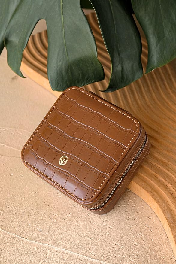 S.Leaf Travel Jewelry Organizer Boxes for Women Small Portable Necklace Earrings Bracelet Rings Travel Case Best Friend Birthday Gifts for Women Trendy (12_Pattern_Crocodile_Brown_01) - Image 6