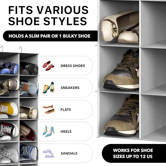 Simple Houseware 24 Section Shelves Hanging Shoes Organizer Holder for Closet, Gray - Image 4