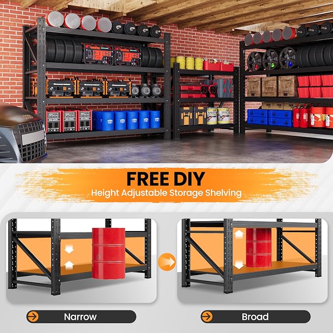 48" W Metal Storage Shelves Heavy Duty, 3000LBS Garage Shelving Units, 4 Tier Tall Metal Shelving, 24" Deep Steel Shelf Rack , Adjustable Utility Standing Shelf for Warehouse/Shop 48"W x 24"D x 70"H - Image 6