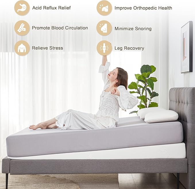 Wedge Mattress Elevator 7-Inch Inclined Mattress Topper for Acid Reflux, GERD, Neck & Back Pain, Snoring, Under Bed Wedge Mattress with Washable Cover & Non-Slip Bottom for Bedroom, Full