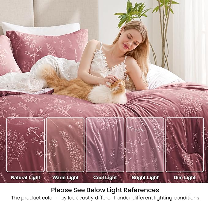 Love's cabin Vintage Rose Comforter Set King - King Size Comforter Set, 3 Pieces Cute Floral Bedding Sets for All Seasons,1 Soft Reversible Botanical Flowers Comforter and 2 Pillow Shams