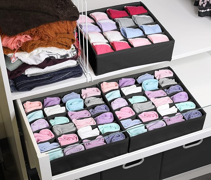 Simple Houseware Sock Drawer Organizer for Dresser/Closet/Bedroom, 3 Pack, Black - Image 3