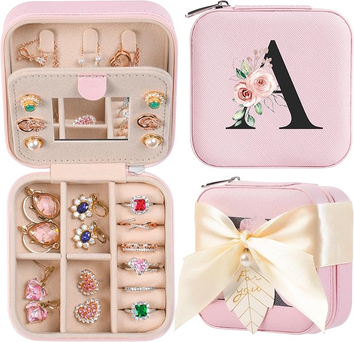 AYGXU Travel Jewelry Box for Women and Girls - Small Case With Initial A-Z - Teacher Gifts by AYGXU