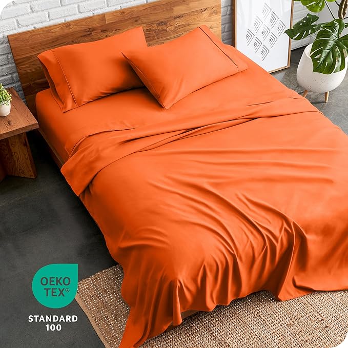 Bare Home Queen Sheet Set - 1800 Ultra-Soft Microfiber Queen Bed Sheets - Double Brushed - Deep Pockets - Easy Fit - 4 Piece Set - Bedding Sheets & Pillowcases (Queen, Orange)