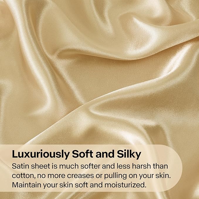 BEDELITE Satin Sheets Full Size Bed Set, Luxury Soft Champagne Silky Sheets for Hair and Skin, Similar to Silk Bed Sheets Set 4 Pieces with 1 Deep Pocket Fitted Sheet, 1 Flat Sheet, and 2 Pillowcases