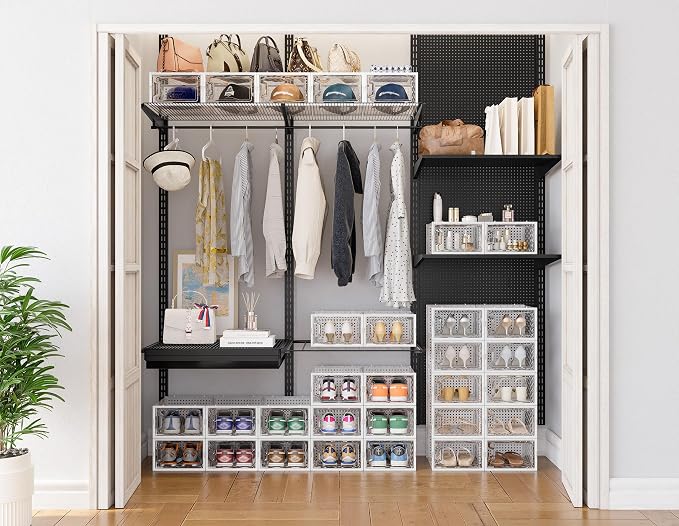 HOMIDEC Shoe Storage, 12 Pack Shoe Organizer for Closet, Shoe Boxes Clear Plastic Stackable Shoe Containers with Lids for Size 10 - Image 2