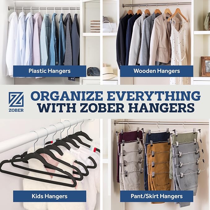 ZOBER Black Wooden Hangers - Heavy Duty, Non Slip Wood Hangers for Coats, Jackets, Suits, & Pants - Coat Hangers for Closet W/Bar and Notches 20 Pack - Image 9