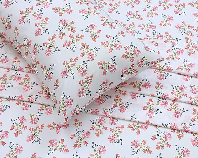 RUVANTI 100% Cotton Sheets – Split King Size Percale Bedding, Cooling & Breathable Floral Design, Durable with a Crisp, Soft & Comfortable Feel, 16" Deep Pocket, 5-Piece Set, Bloomex
