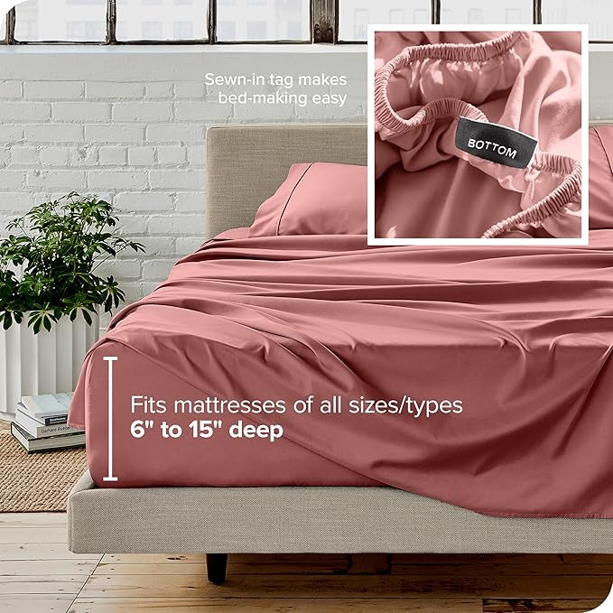 Bare Home Split King Sheet Set - 1800 Ultra-Soft Microfiber Bed Sheets - Double Brushed - Deep Pockets - Easy Fit - 5 Piece Set - Bedding Sheets & Pillowcases (Split King, Dusty Rose)