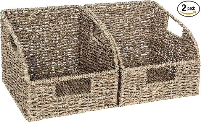 StorageWorks Wicker Baskets for Organizing, Pantry Organizers and Storage, Seagrass Storage Basket for Pantry Shelves, Natural, 2 Pack by StorageWorks
